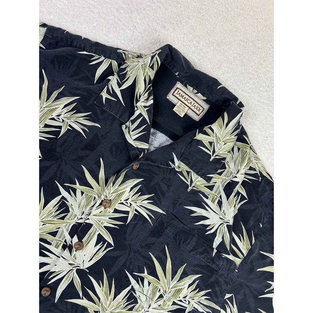 Jamaica Jaxx Shirt Mens XL Black Green Silk Hawaiian Aloha Bamboo Camp Button Up